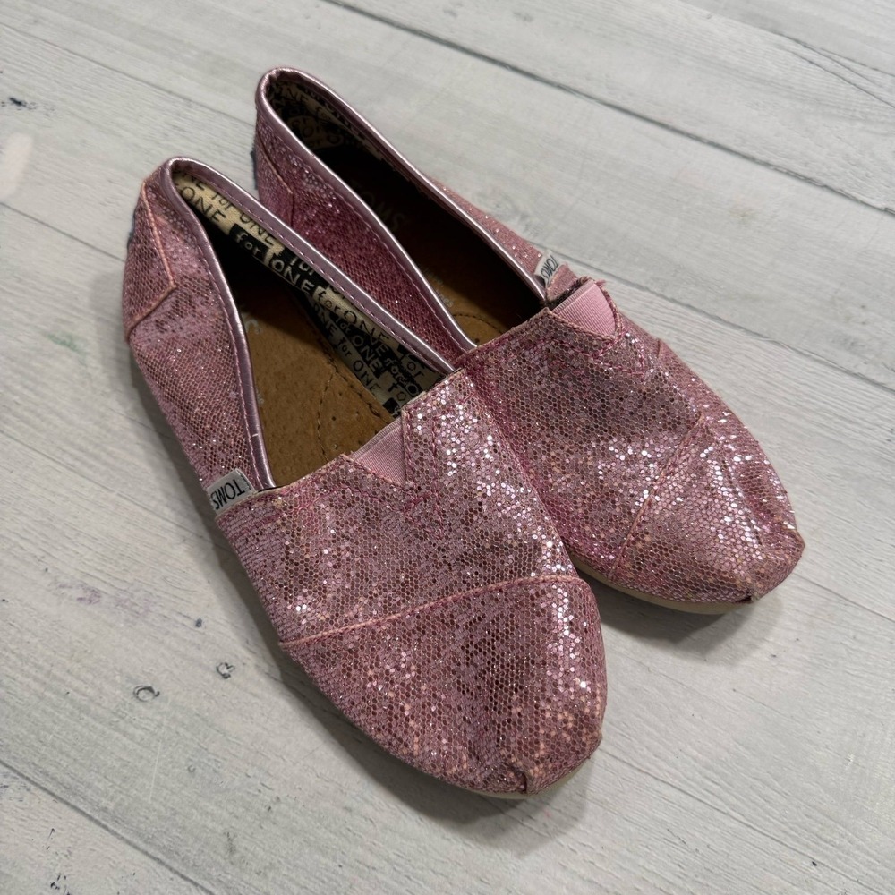 Toms girls pink glitter‎ alpargata slip on shoes big girls size 2